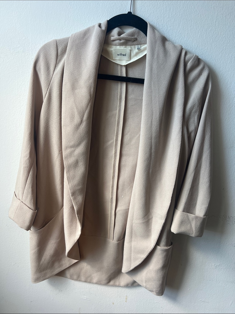 Wilfred Draped Open-Front Blazer Jacket in Light Taupe
